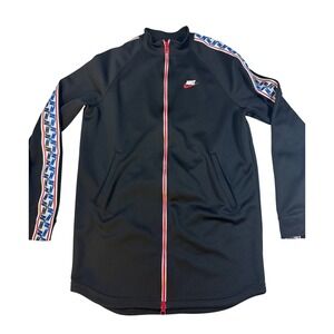 Nike Sportswear Mens Track Jacket Black Red White Logo Tape AJ2681-010 Fits Med